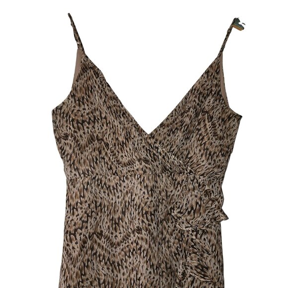 Bardot Ellie Faux Wrap Ruffle Front V-neck V-back Animal Print Midi Dress, Sz 8 - Picture 4 of 10